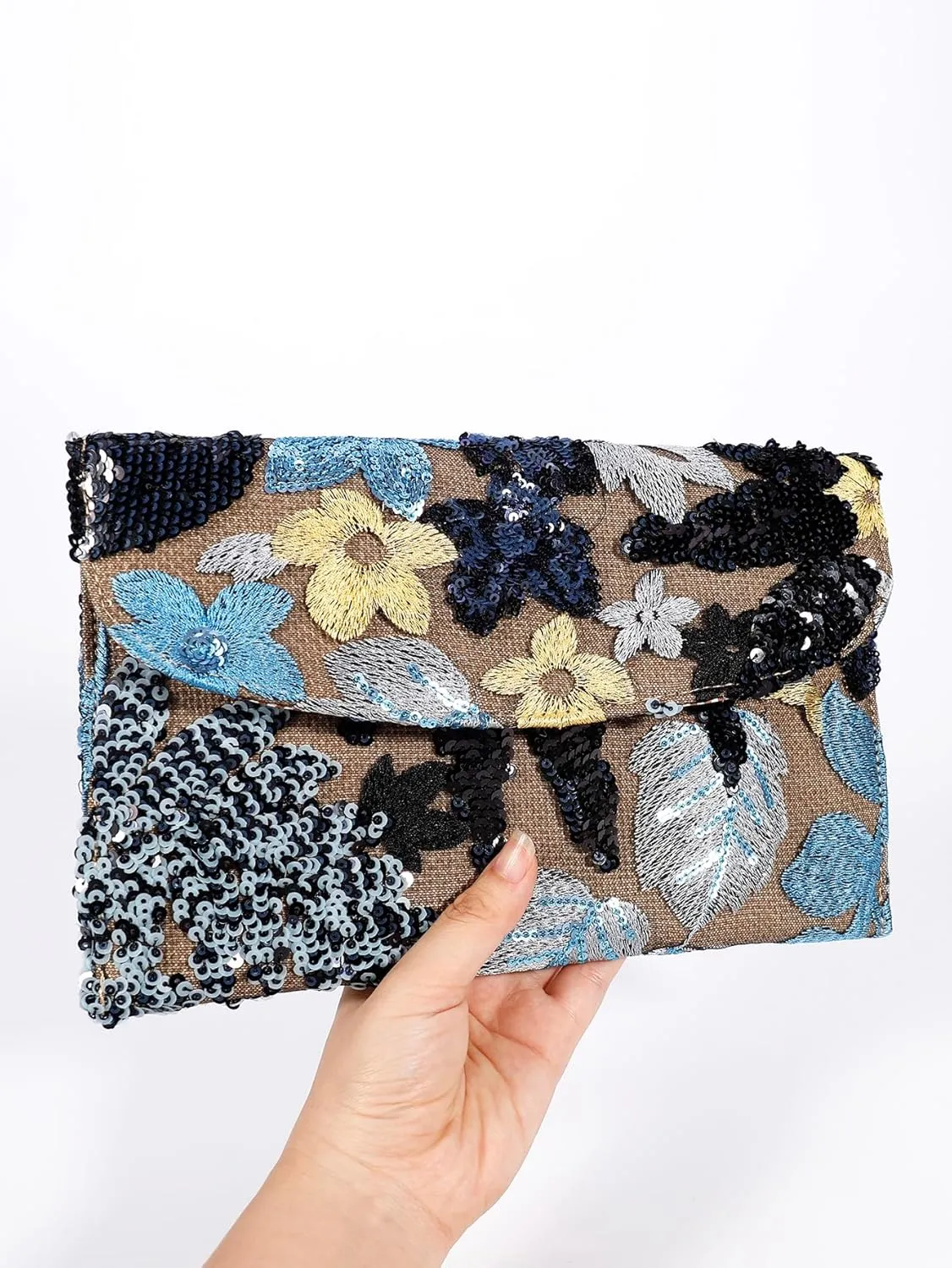 Verdusa Women's Floral Embroidery Sequin Evening Clutch Bags Party Purses