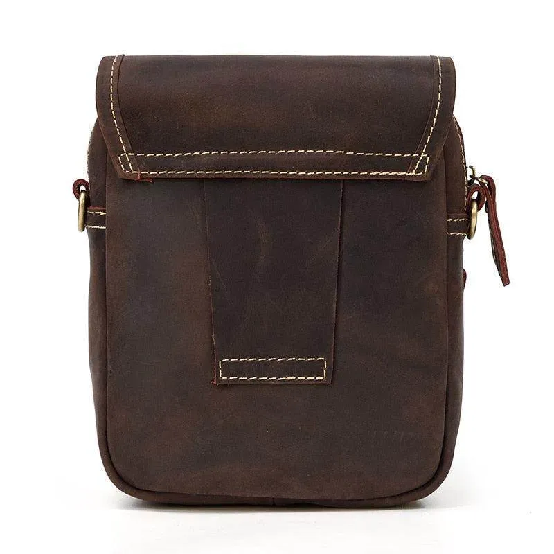 Vintage Brown Leather Mini Sling Bag Waist Belt Pouch For