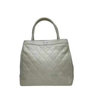 Vintage Quilted CC Beige Tote Bag in Lambskin, Silver hardware