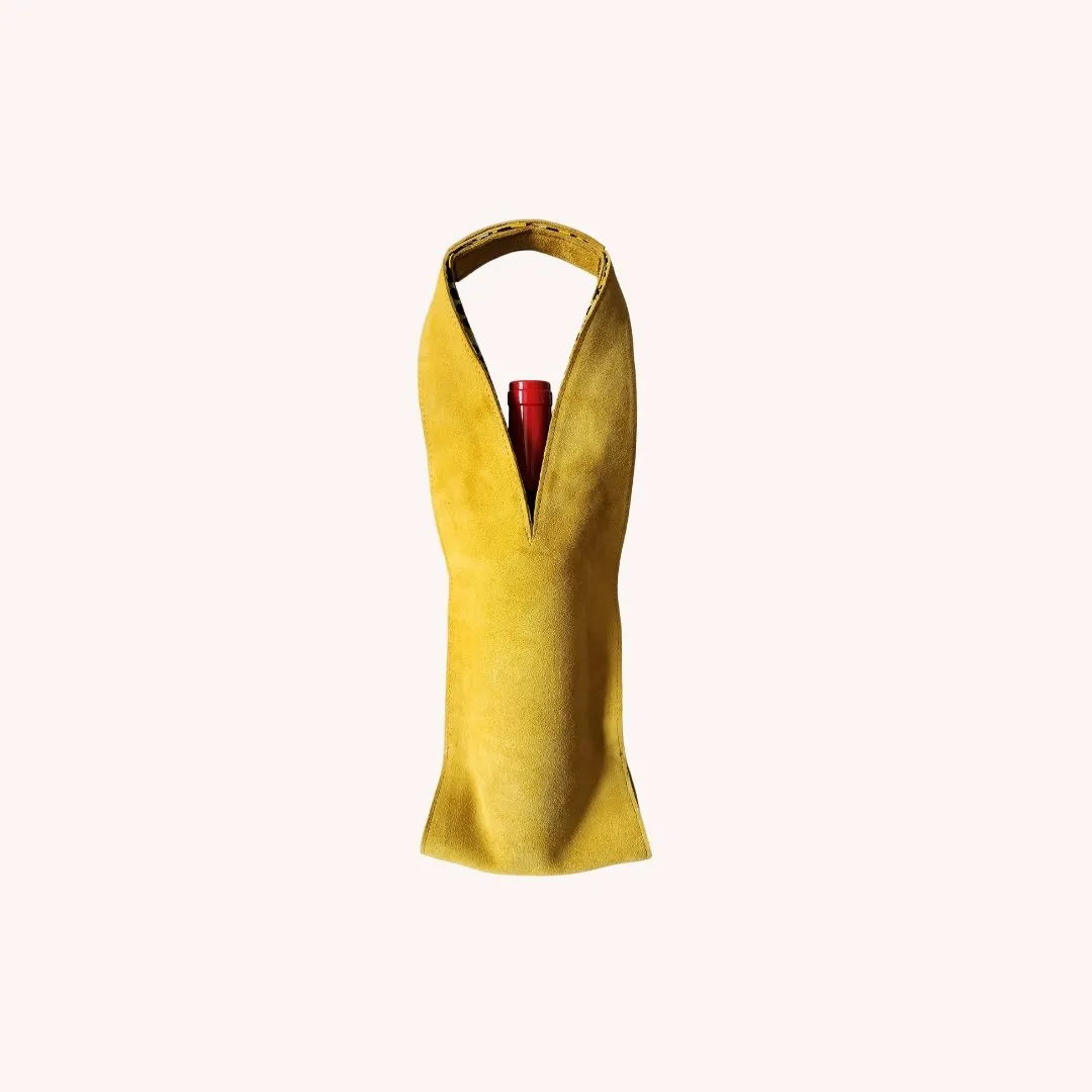 Wine/Champagne Carrier - Yellow Suede Exterior