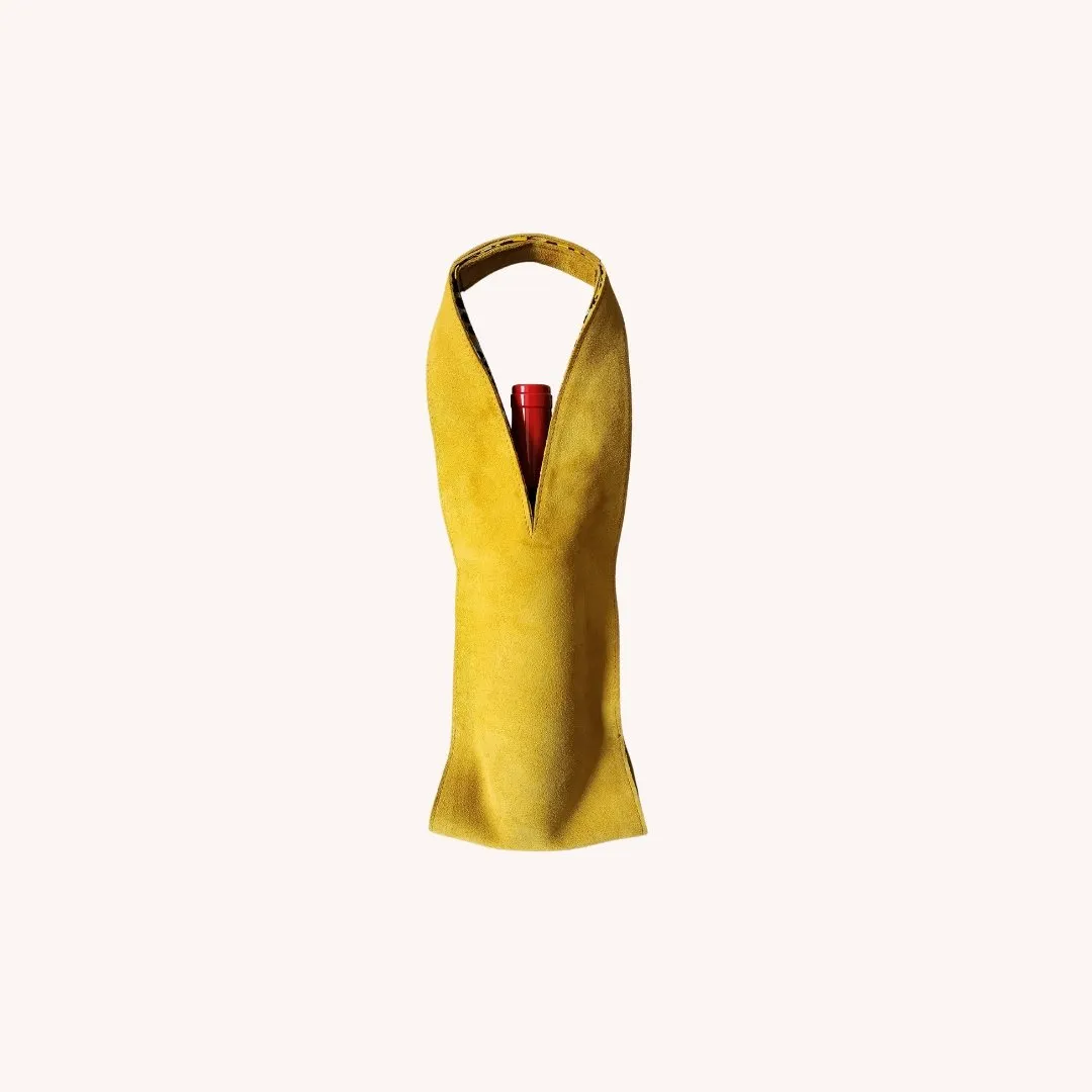 Wine/Champagne Carrier - Yellow Suede Exterior