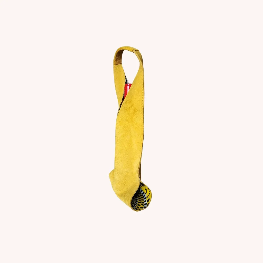 Wine/Champagne Carrier - Yellow Suede Exterior