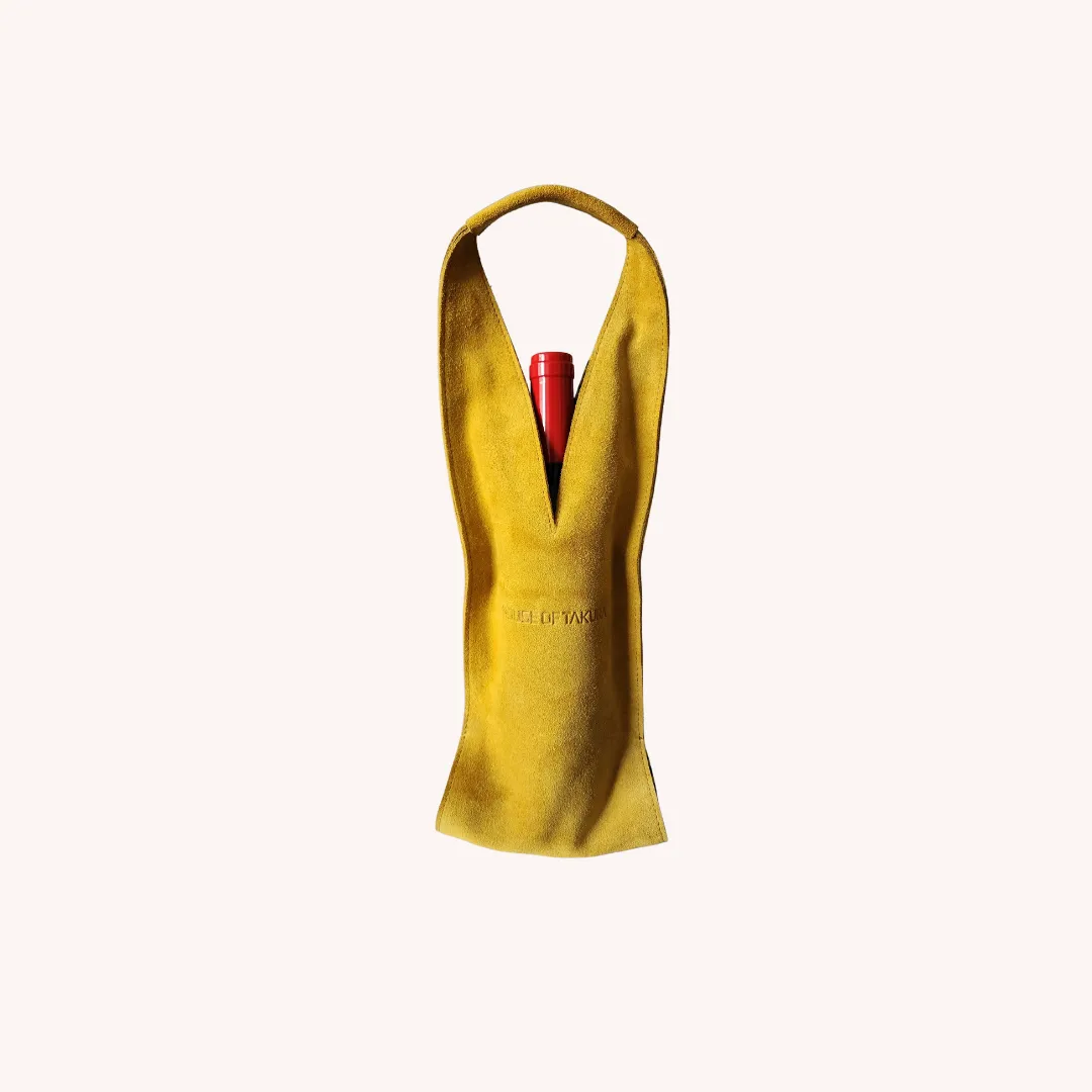 Wine/Champagne Carrier - Yellow Suede Exterior