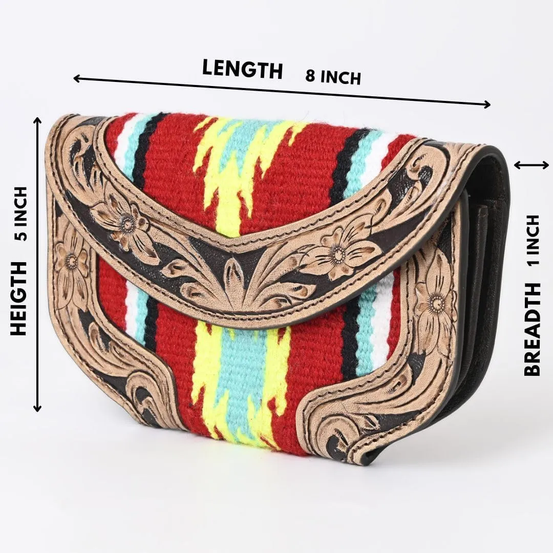 Women Cowhide Hairon and Tooled Leather Western Handmade Ladies Clutch Trifold Wallet