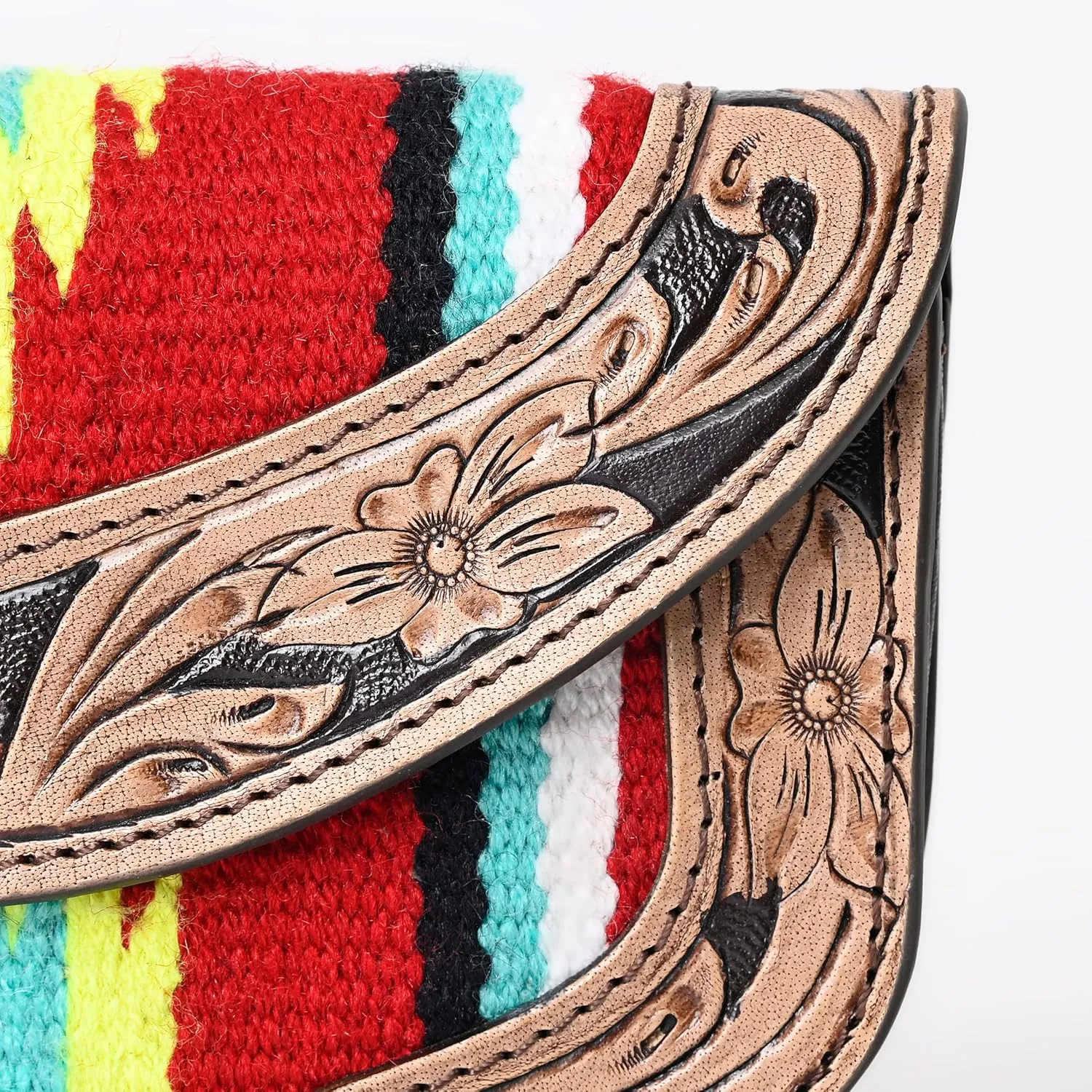 Women Cowhide Hairon and Tooled Leather Western Handmade Ladies Clutch Trifold Wallet