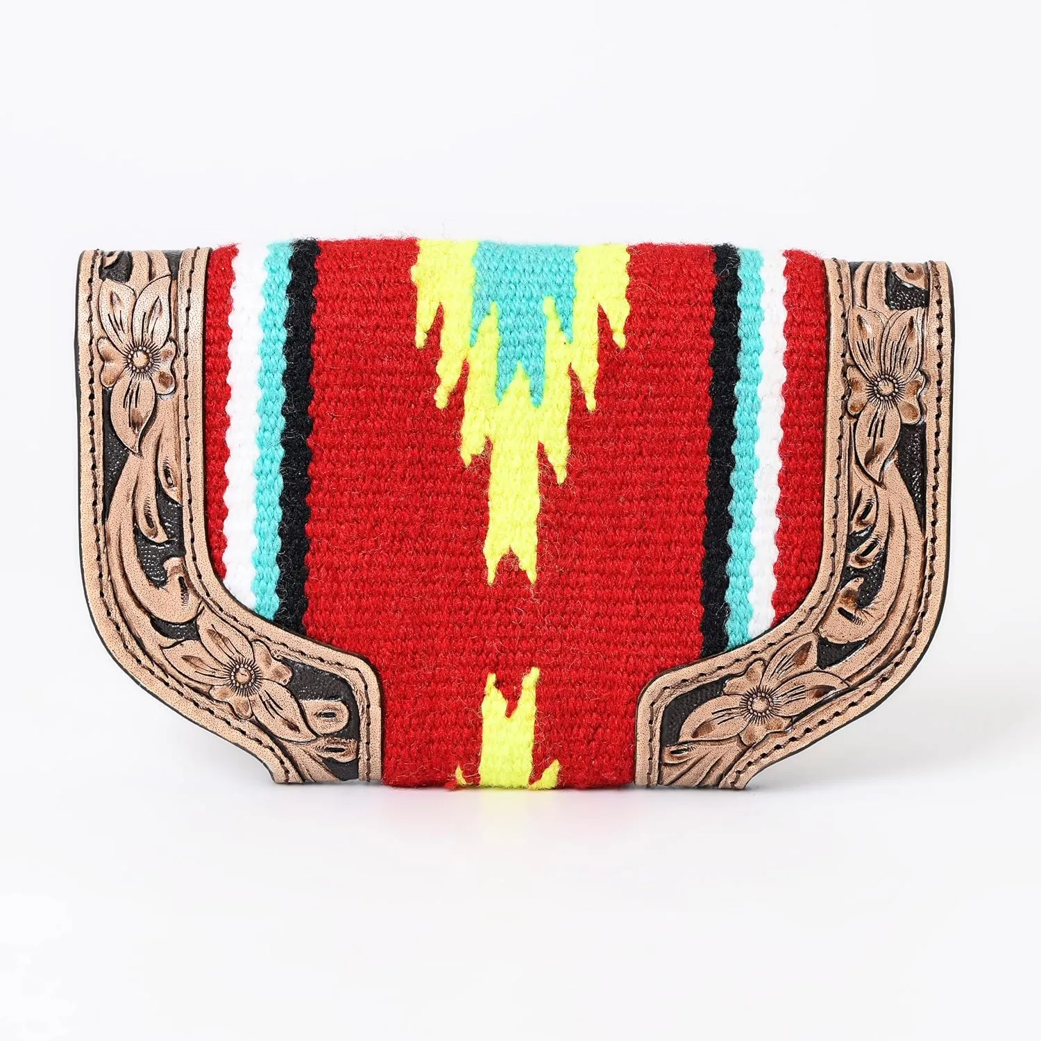 Women Cowhide Hairon and Tooled Leather Western Handmade Ladies Clutch Trifold Wallet