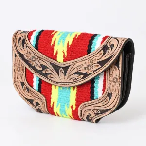Women Cowhide Hairon and Tooled Leather Western Handmade Ladies Clutch Trifold Wallet