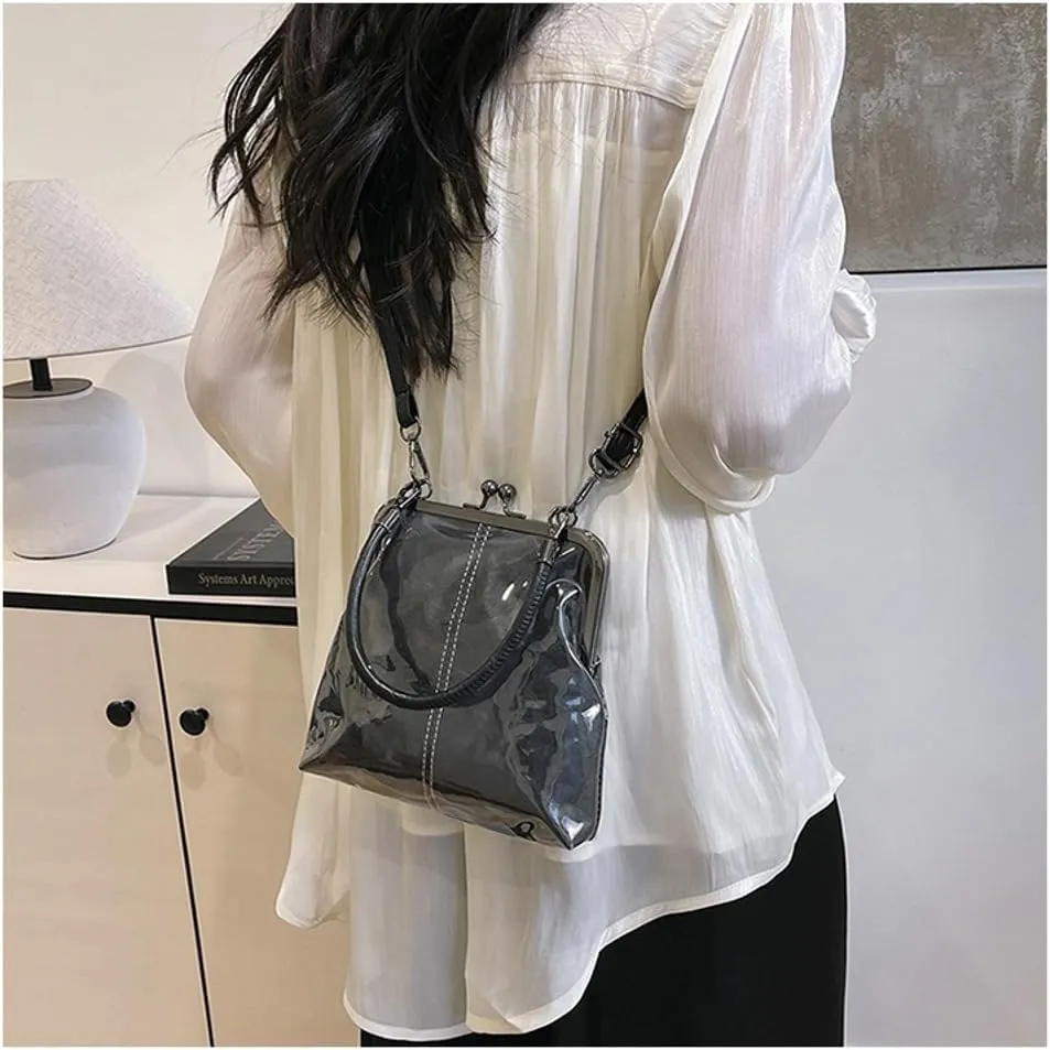 Women's Kiss Lock Crossbody Bag PU Leather Kiss Clasp Purse Crossbody Shoulder Bags Hobo Tote Purses Wallet Handbags